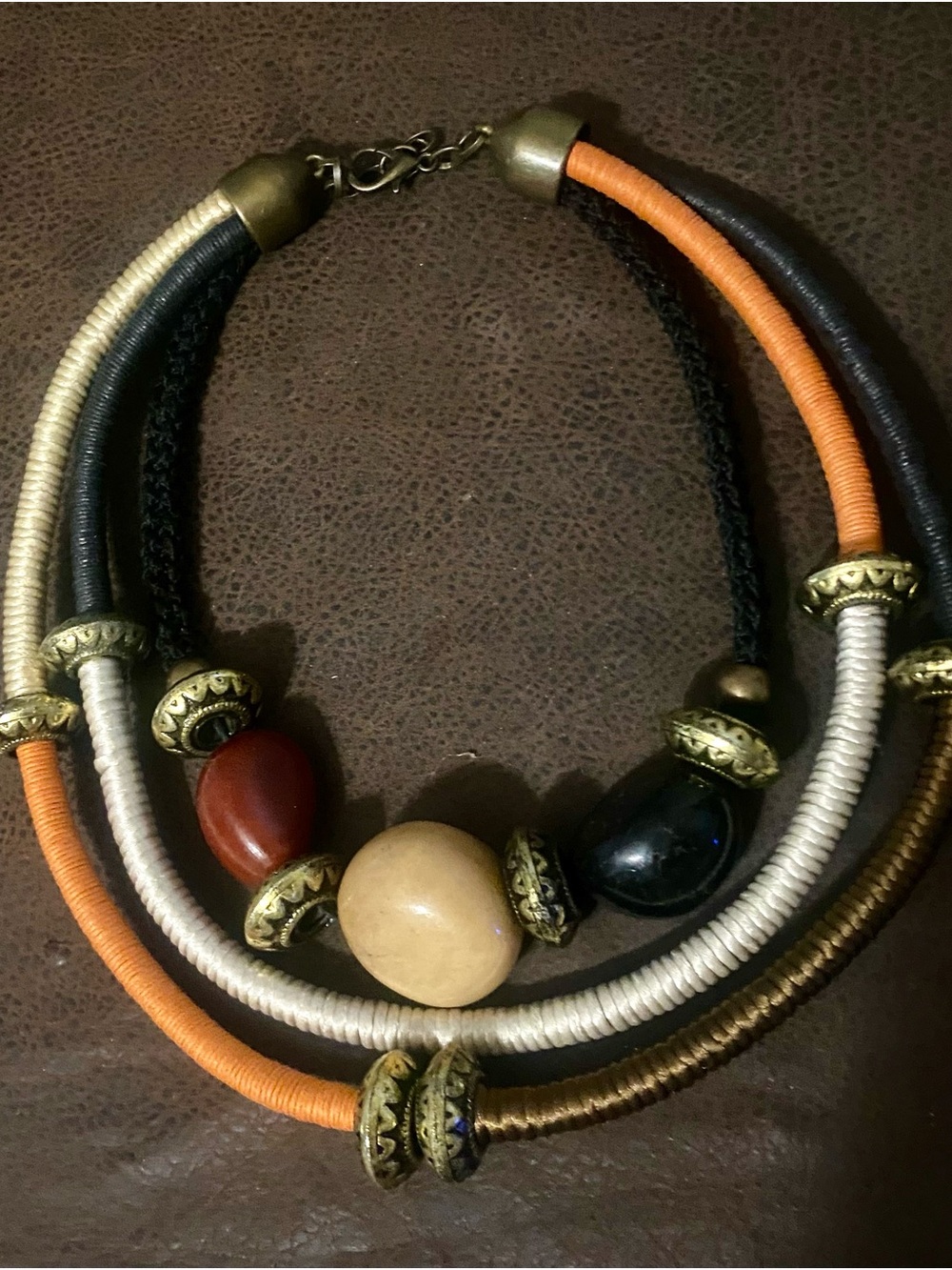 Vintage Artisan Boho Multi-Strand Statement Necklace with Genuine Stones - Picture 9 of 9